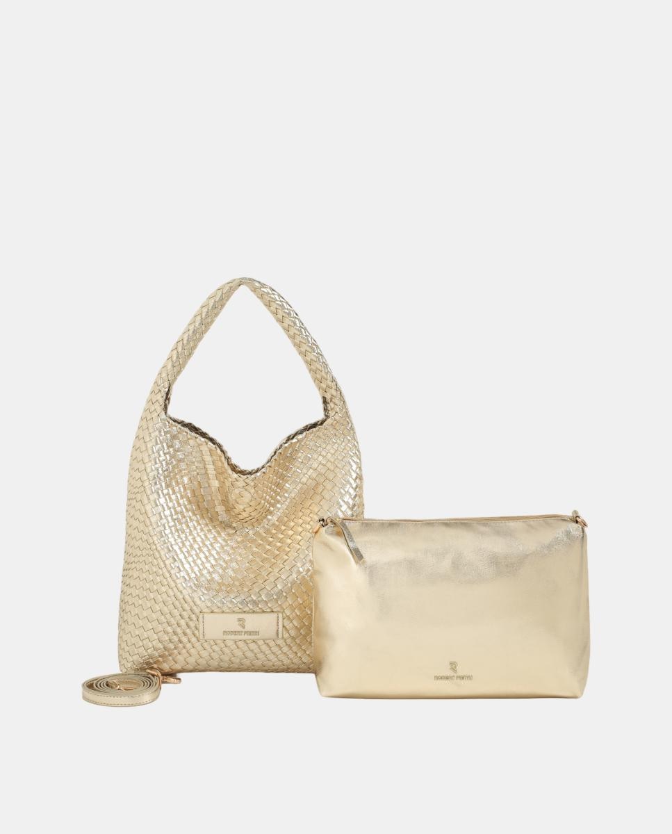 Imagem 0 de Mala Hobo Entrançada em PU Metalizado