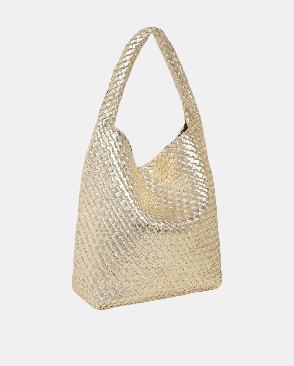 Mala Hobo Entrançada em PU Metalizado Ouro-2