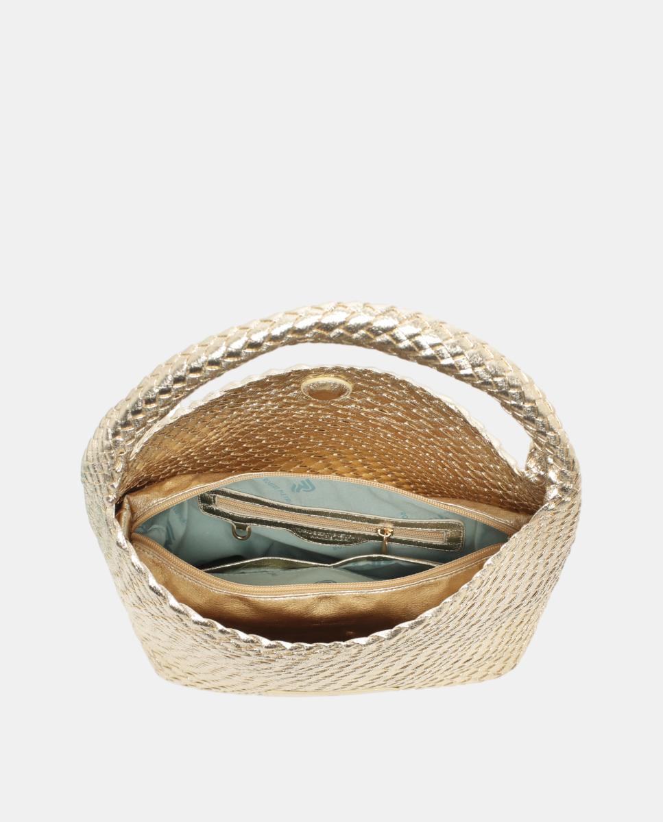 Mala Hobo Entrançada em PU Metalizado Ouro-3