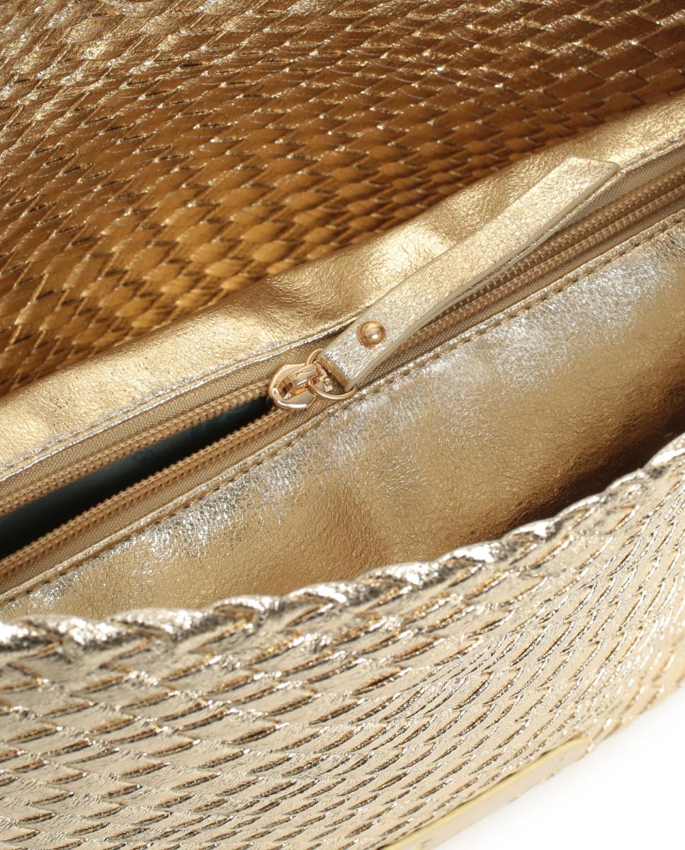 Mala Hobo Entrançada em PU Metalizado Ouro-4