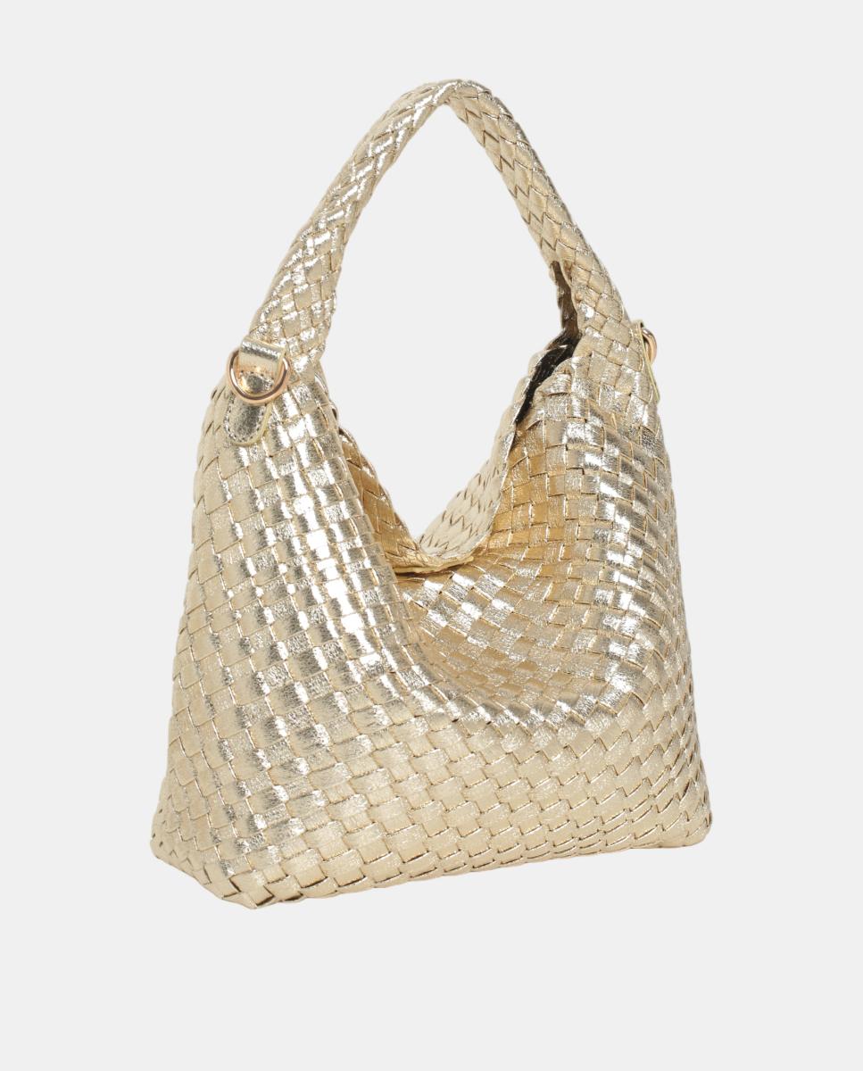Mini Mala Hobo Entrançada em PU Metalizado Ouro-2