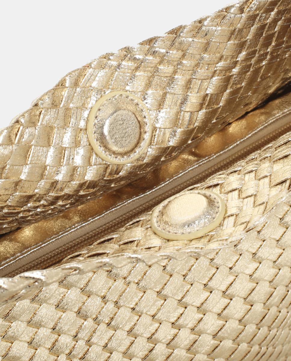 Mini Mala Hobo Entrançada em PU Metalizado Ouro-4