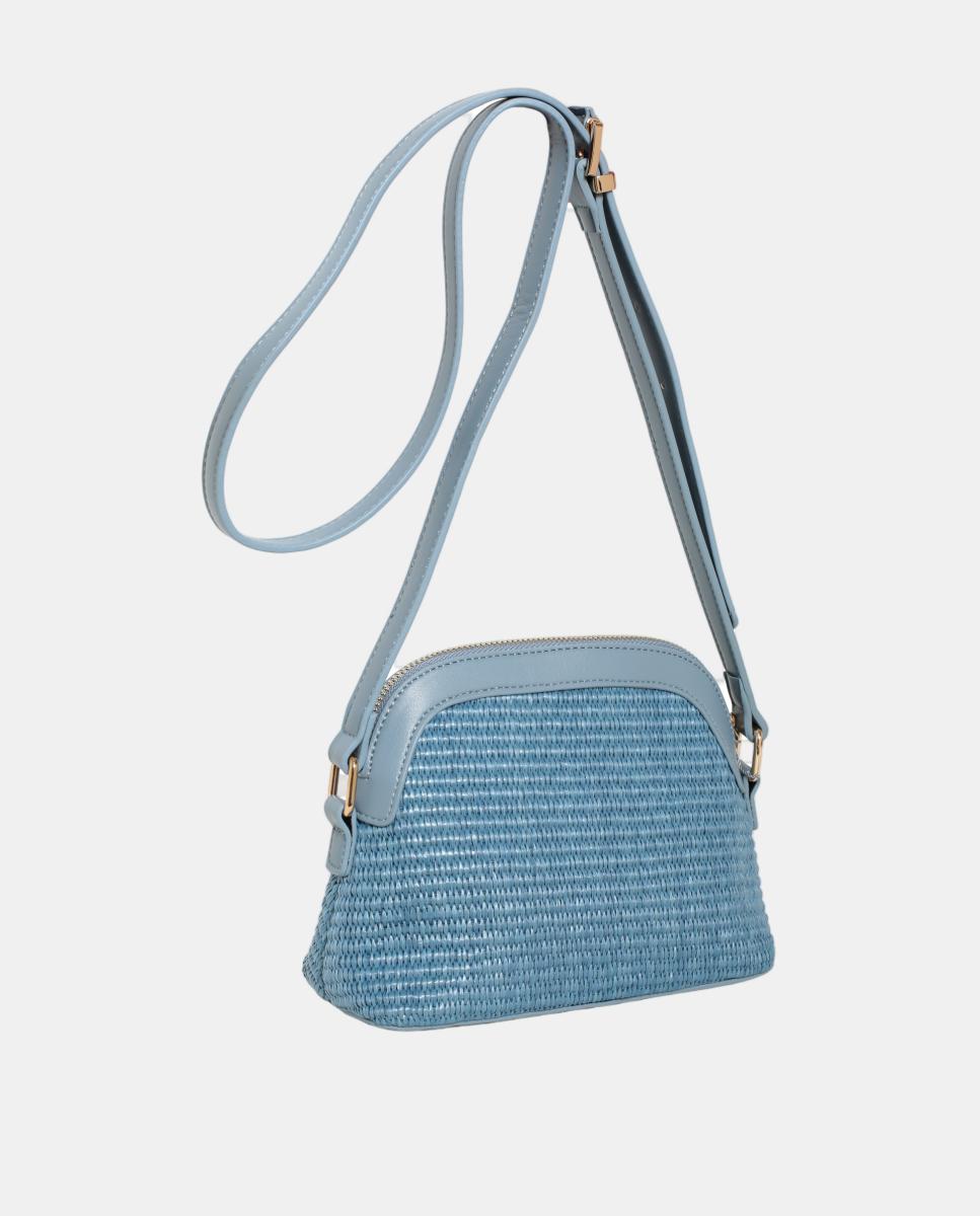 Mala Crossbody de Ráfia Combinada com PU Azul-2