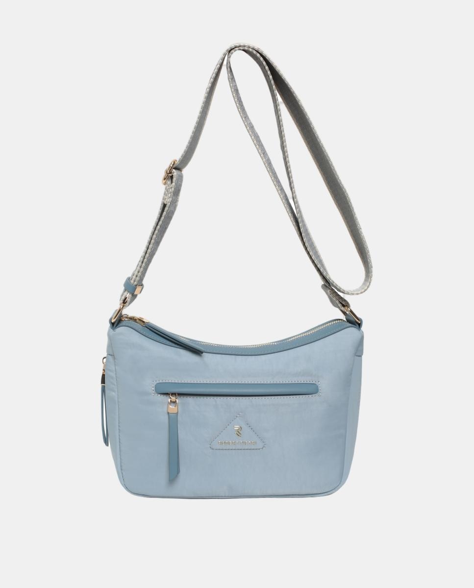 Mala a Tiracolo Hobo de Nylon com Fecho de Correr Azul-1