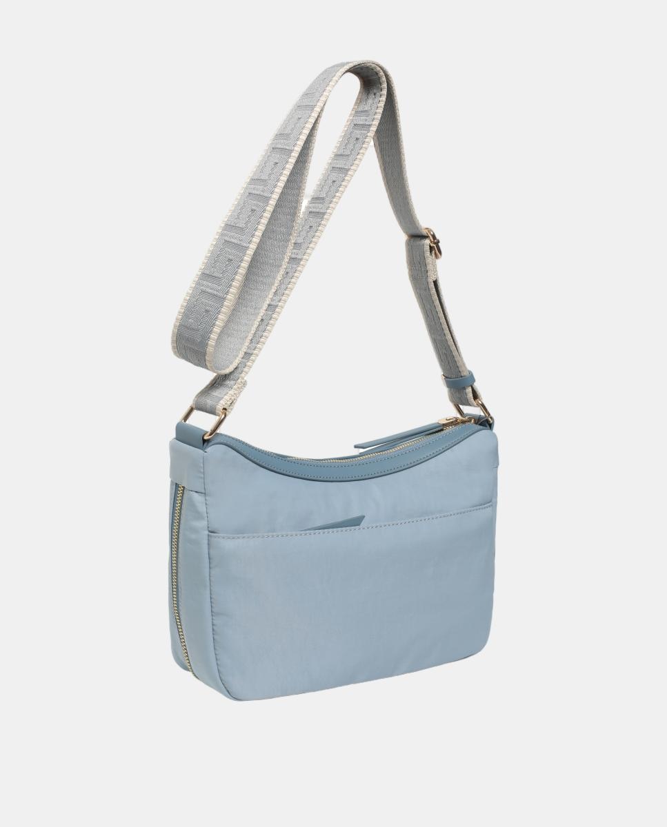 Mala a Tiracolo Hobo de Nylon com Fecho de Correr Azul-2