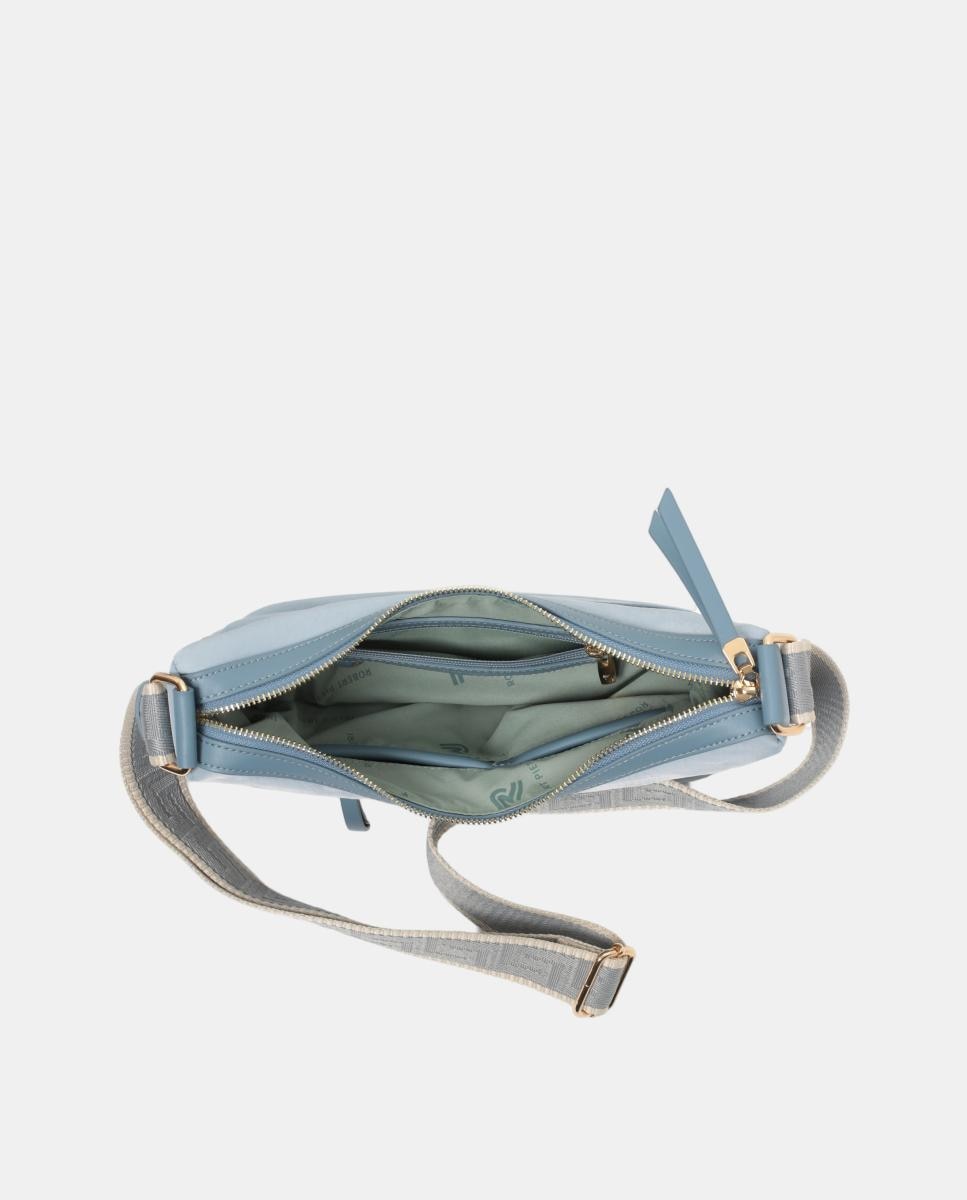 Mala a Tiracolo Hobo de Nylon com Fecho de Correr Azul-3