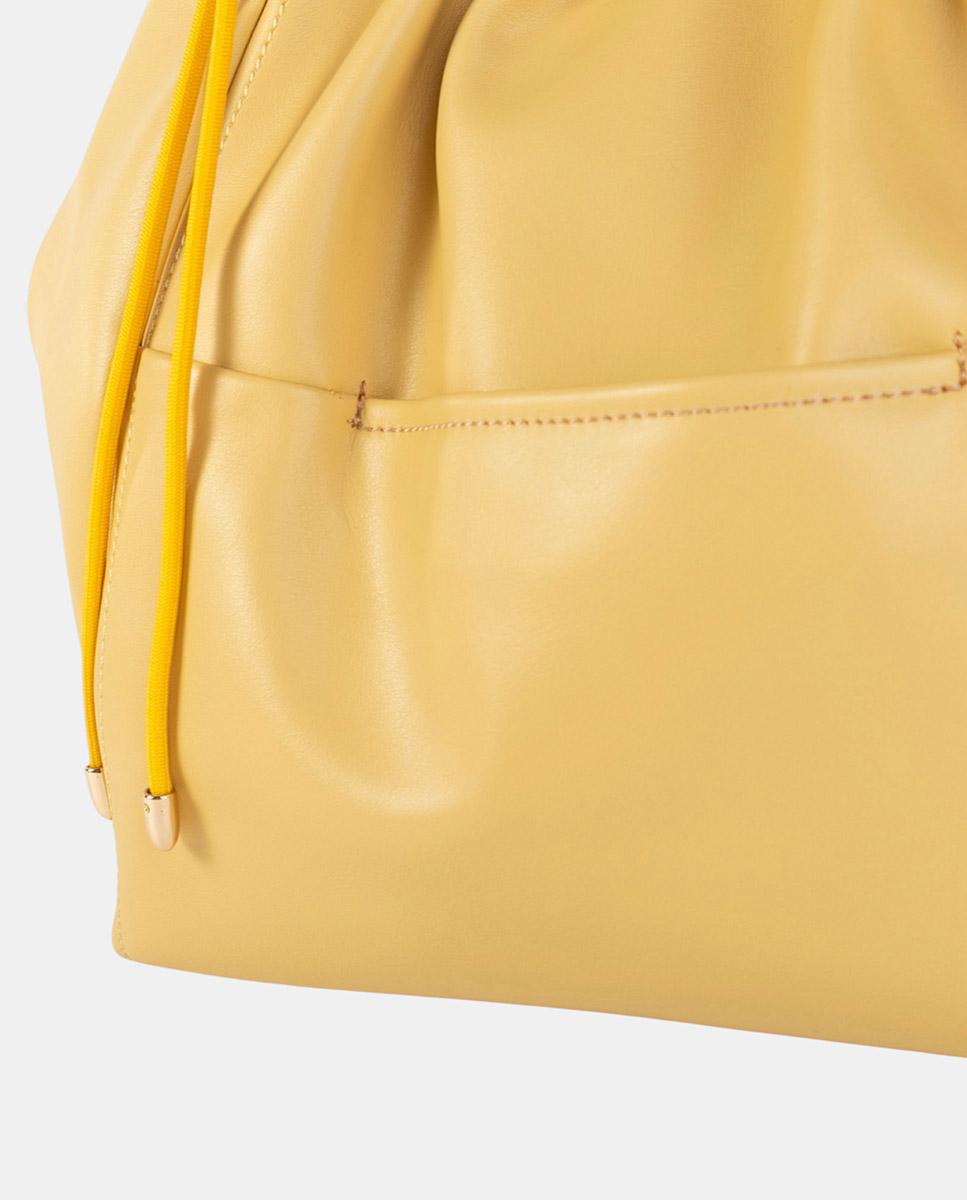 Mala Shopper Grande em Polipele com Desenho Franzido e Alça Dupla Comprida Amarelo-2