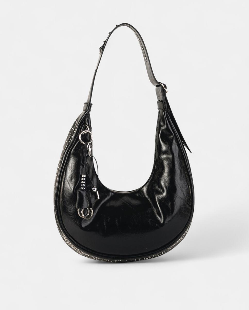 Imagem 0 de Mala Hobo Média em Polipele com Alça Larga e Conta Decorativa