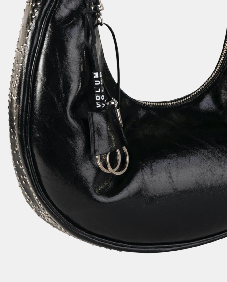 Mala Hobo Média em Polipele com Alça Larga e Conta Decorativa Preto-2