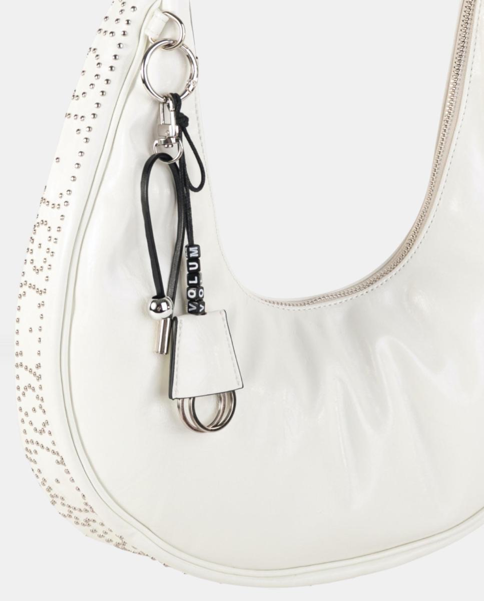 Mala Hobo Média em Polipele com Alça Larga e Conta Decorativa Branco-2