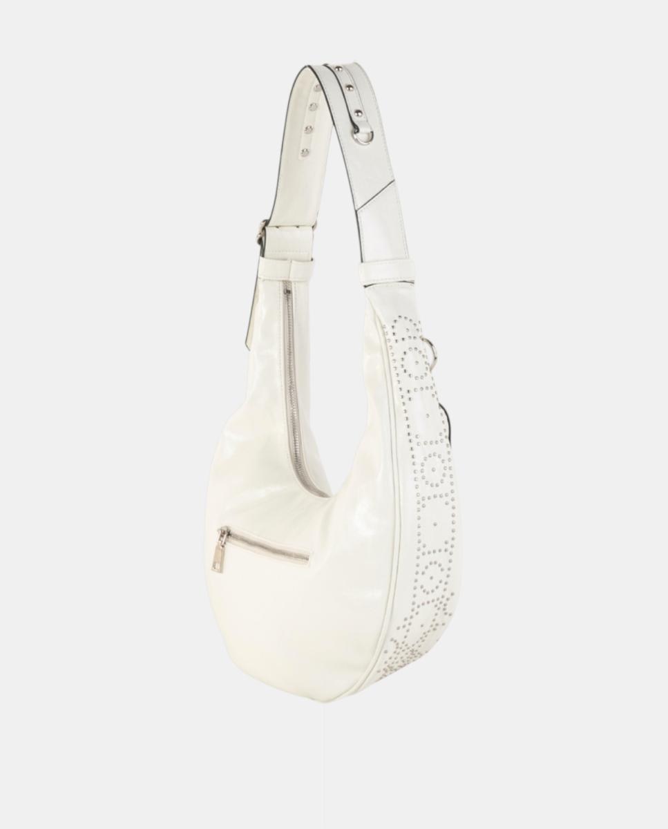 Mala Hobo Média em Polipele com Alça Larga e Conta Decorativa Branco-3