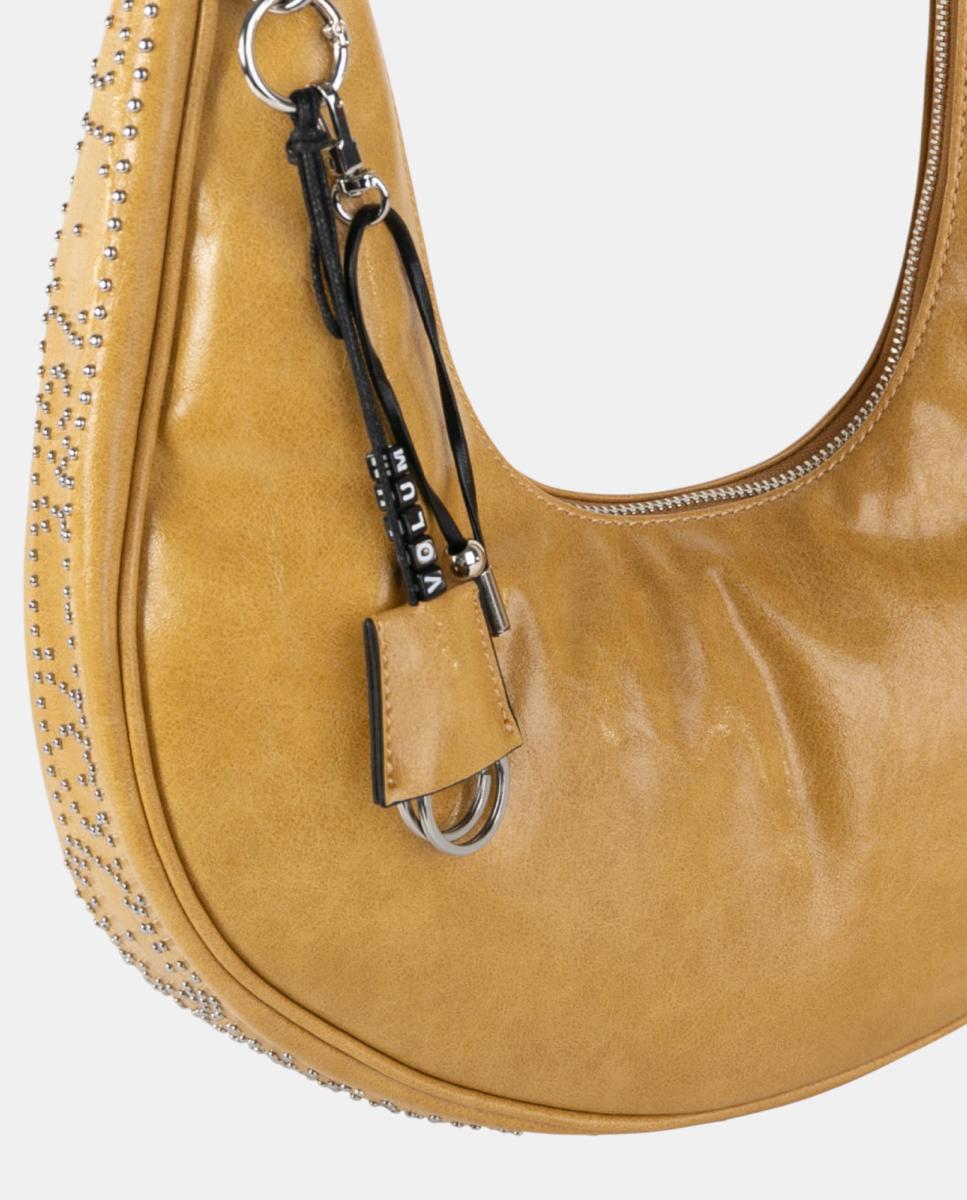Mala Hobo Média em Polipele com Alça Larga e Conta Decorativa Mostarda-2