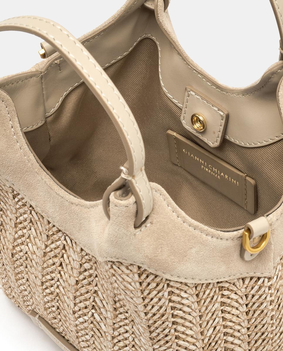 Mala de Mão em Palha com Correia Ajustável Bege-3