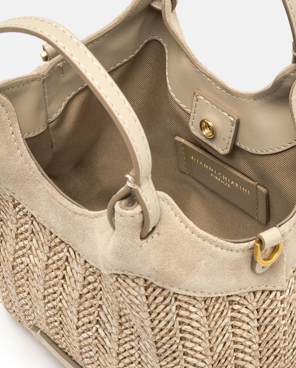 Mala de Mão em Palha com Correia Ajustável Bege-3