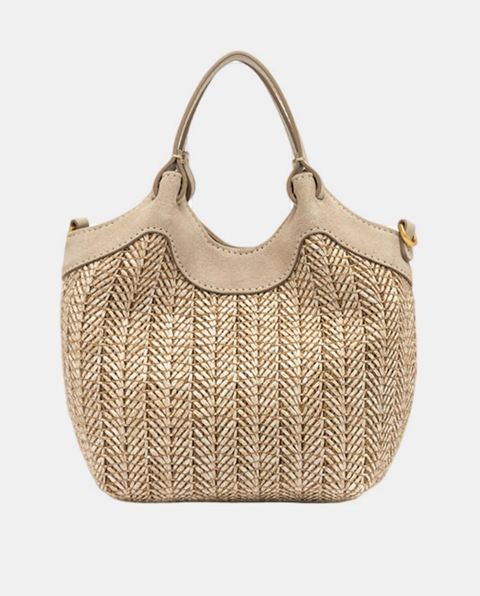 Mala de Mão em Palha com Correia Ajustável Bege-4