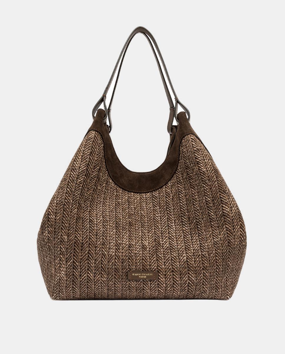 Imagem 0 de Mala de Ombro em Palha com Bolso Interior com Fecho de Correr