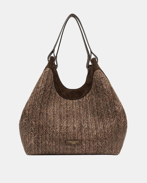 Imagem 0 de Mala de Ombro em Palha com Bolso Interior com Fecho de Correr