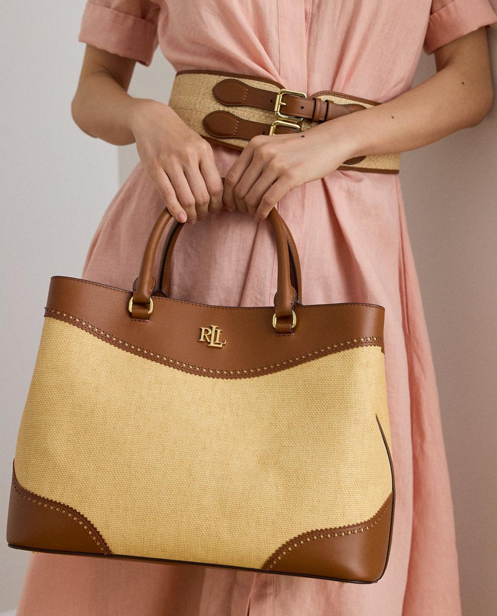 Mala Satchel Marcy Grande de Ráfia Castanho-claro-6