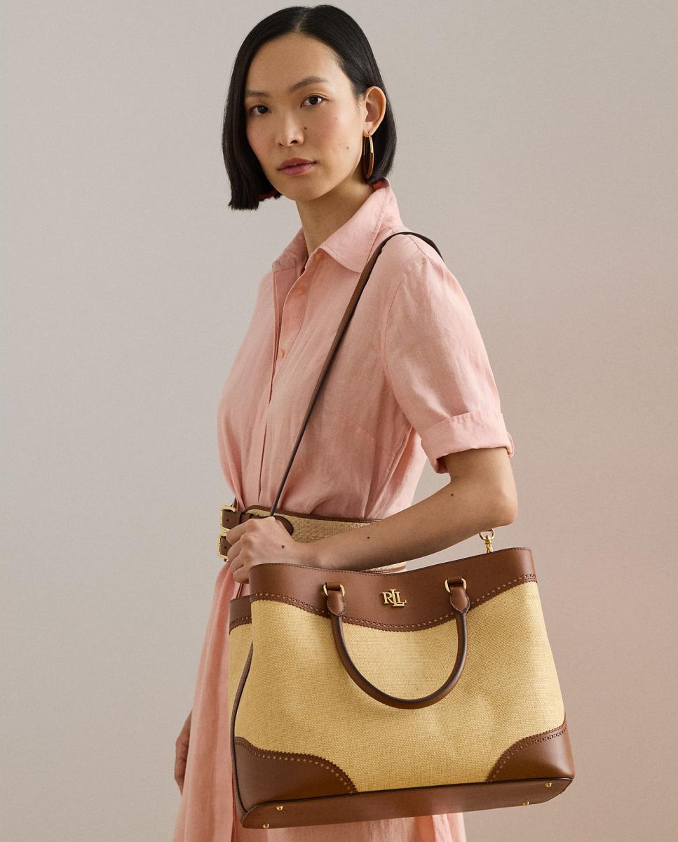 Mala Satchel Marcy Grande de Ráfia Castanho-claro-7