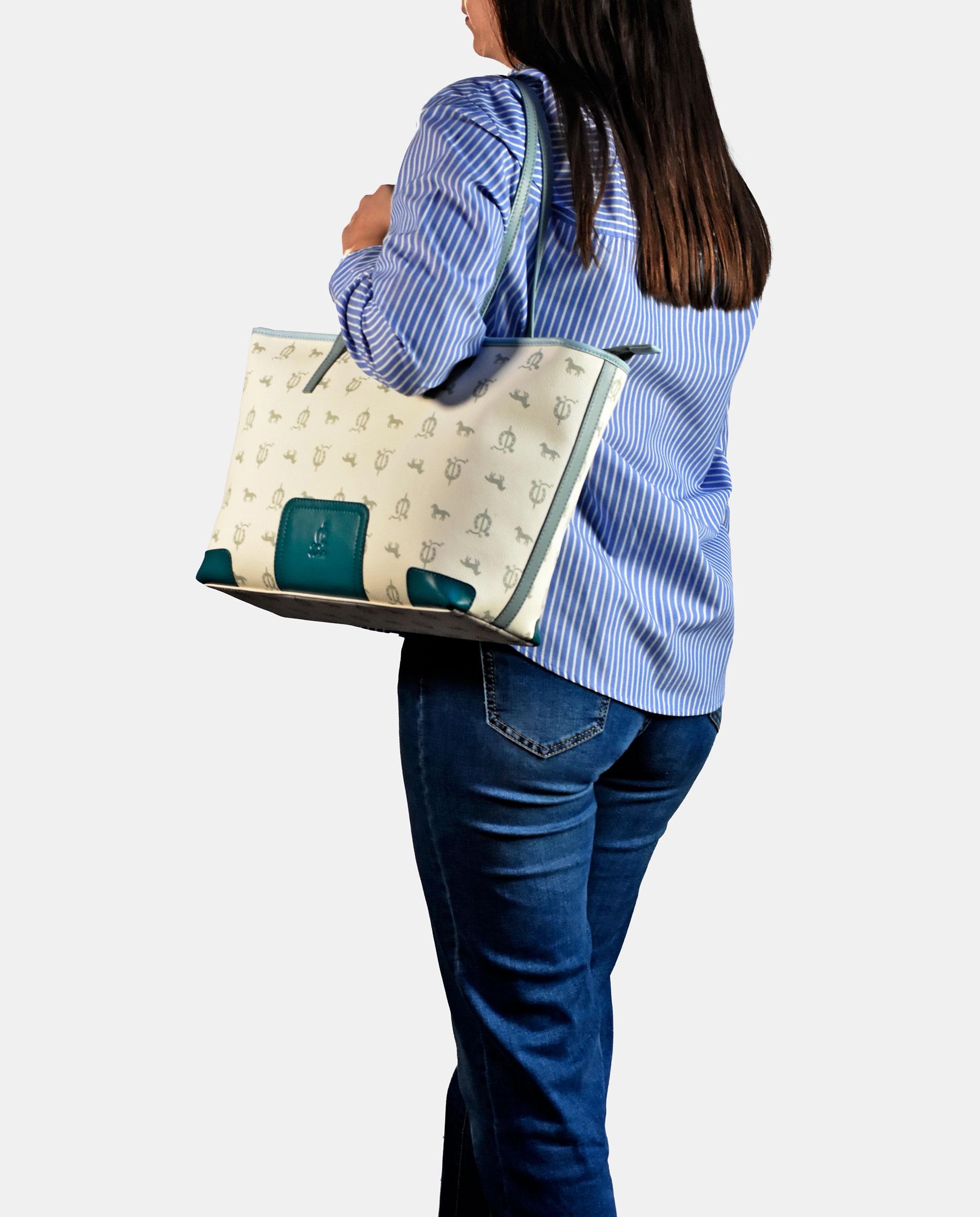 Mala Shopper em Pele e Lona Branco-gelo-5