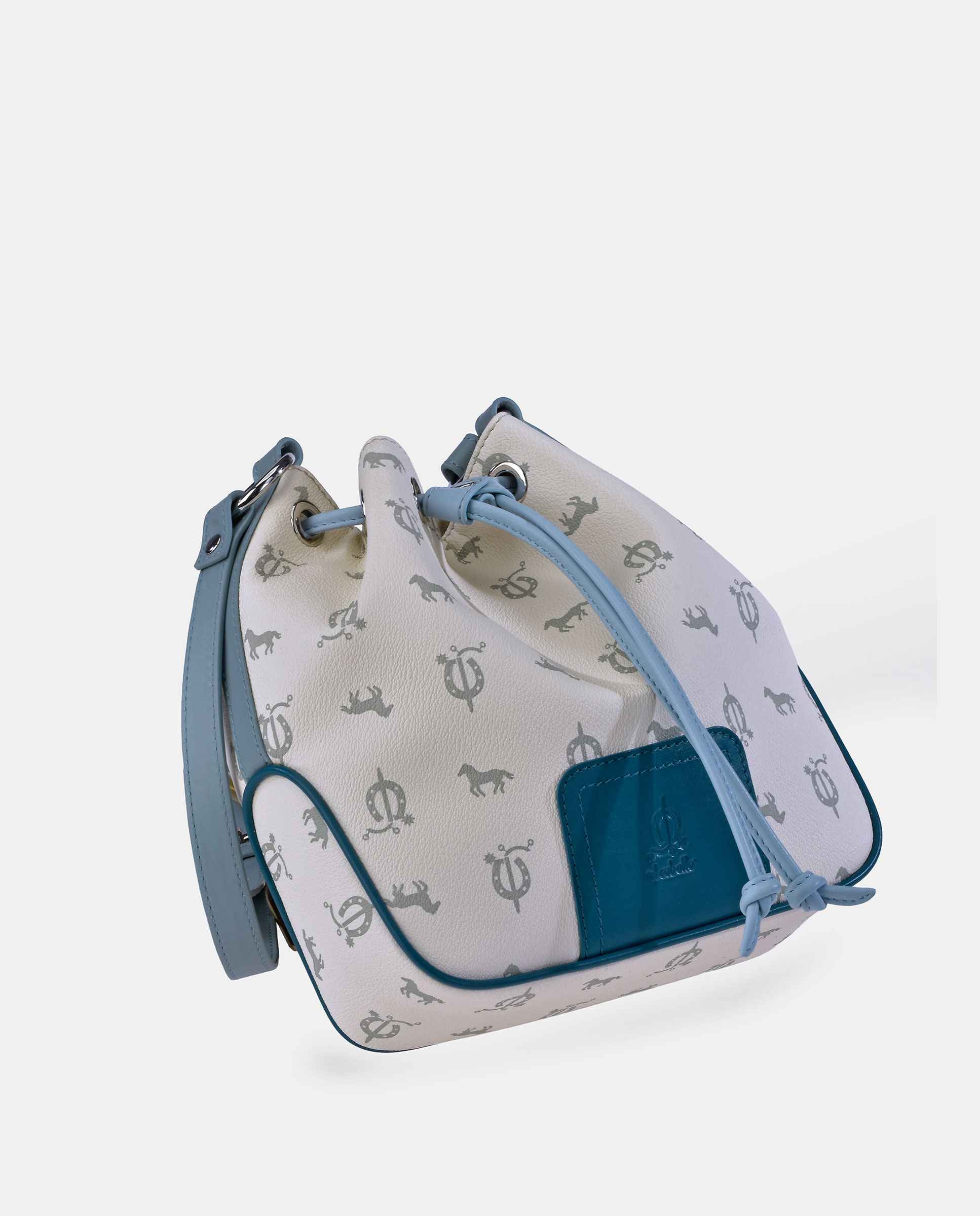 Mala Bucket em Pele e Lona Branco-gelo-5