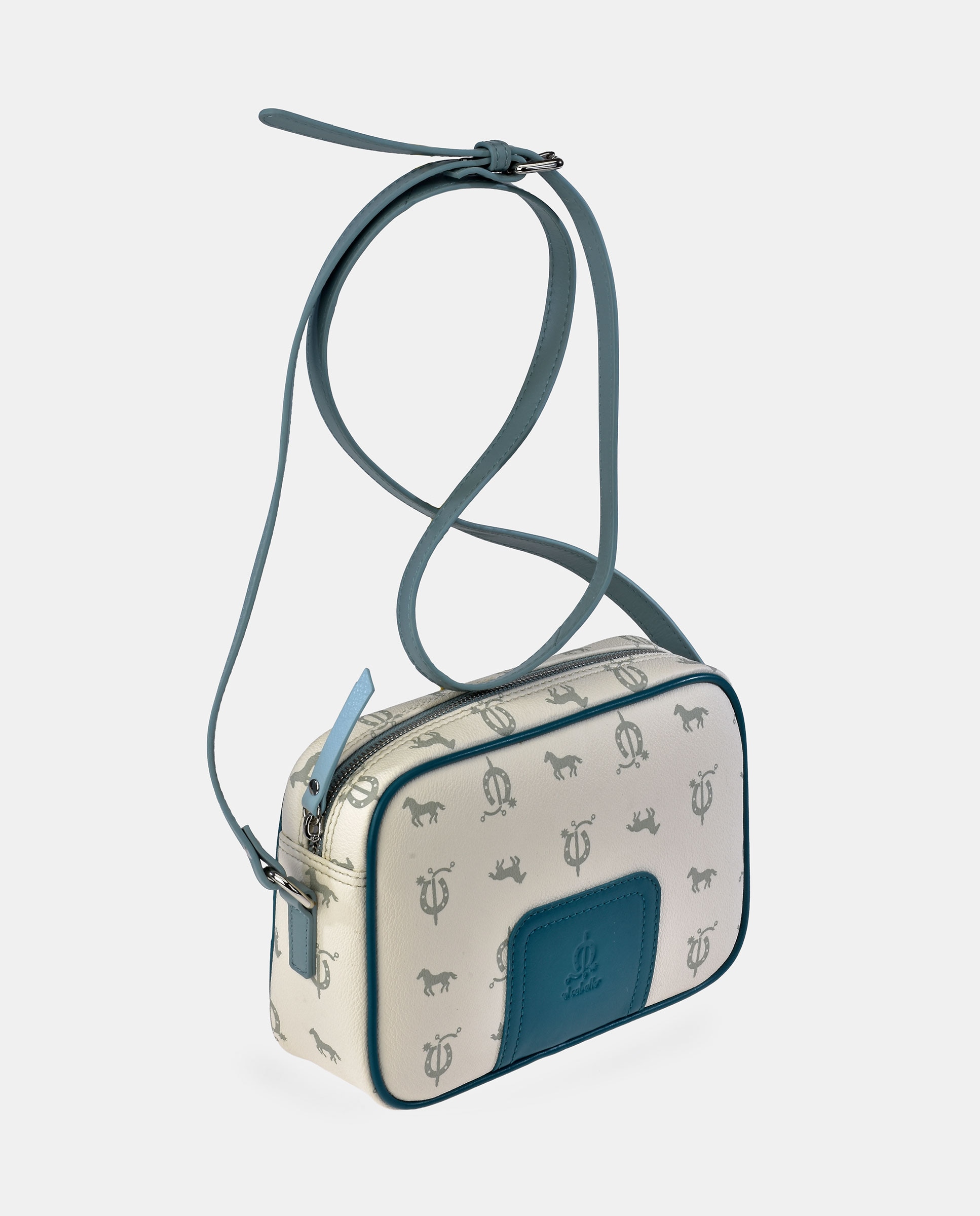 Mala Crossbody Elaborada em Pele e Lona Branco-gelo-2