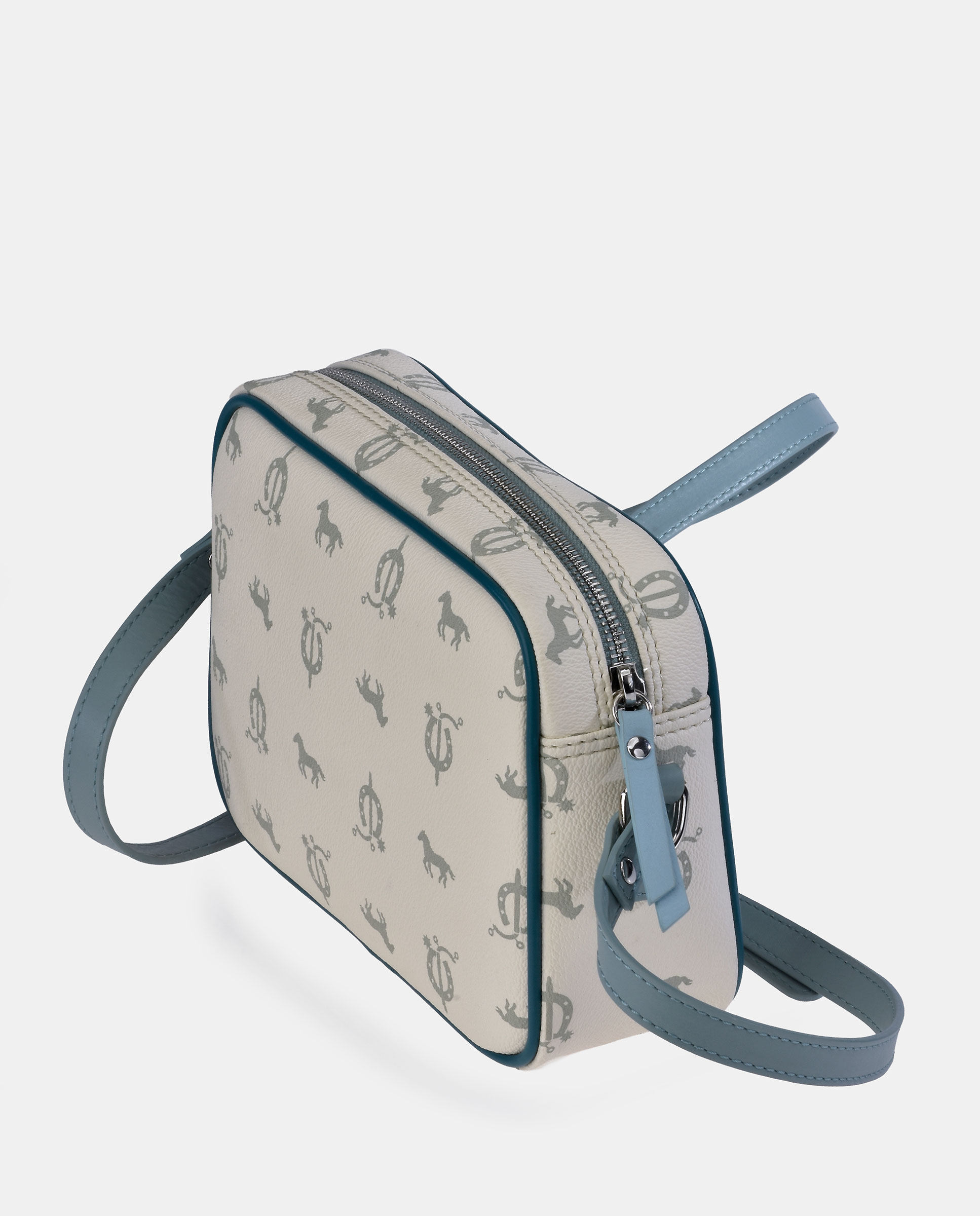 Mala Crossbody Elaborada em Pele e Lona Branco-gelo-3