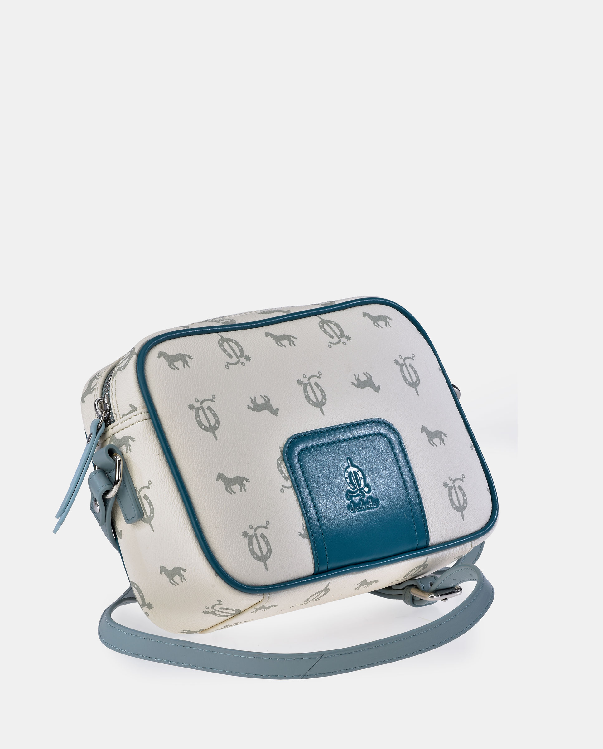 Mala Crossbody Elaborada em Pele e Lona Branco-gelo-4
