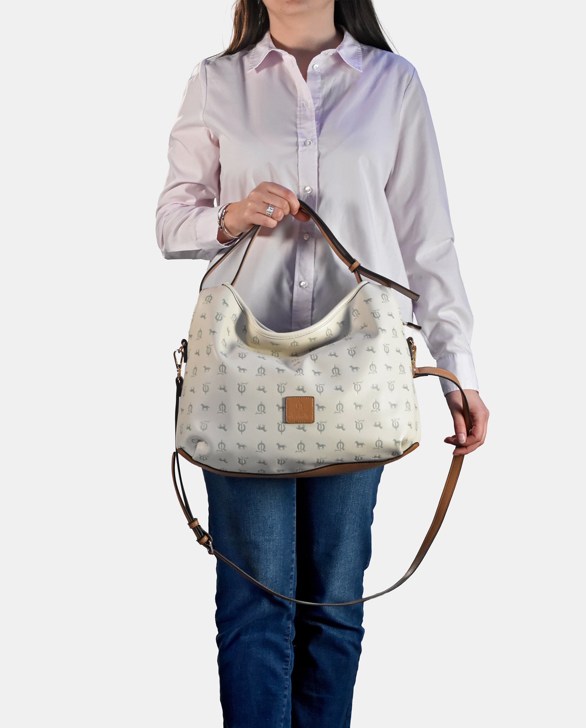 Mala Hobo em PU com Efeito de Logótipo Branco-gelo-4