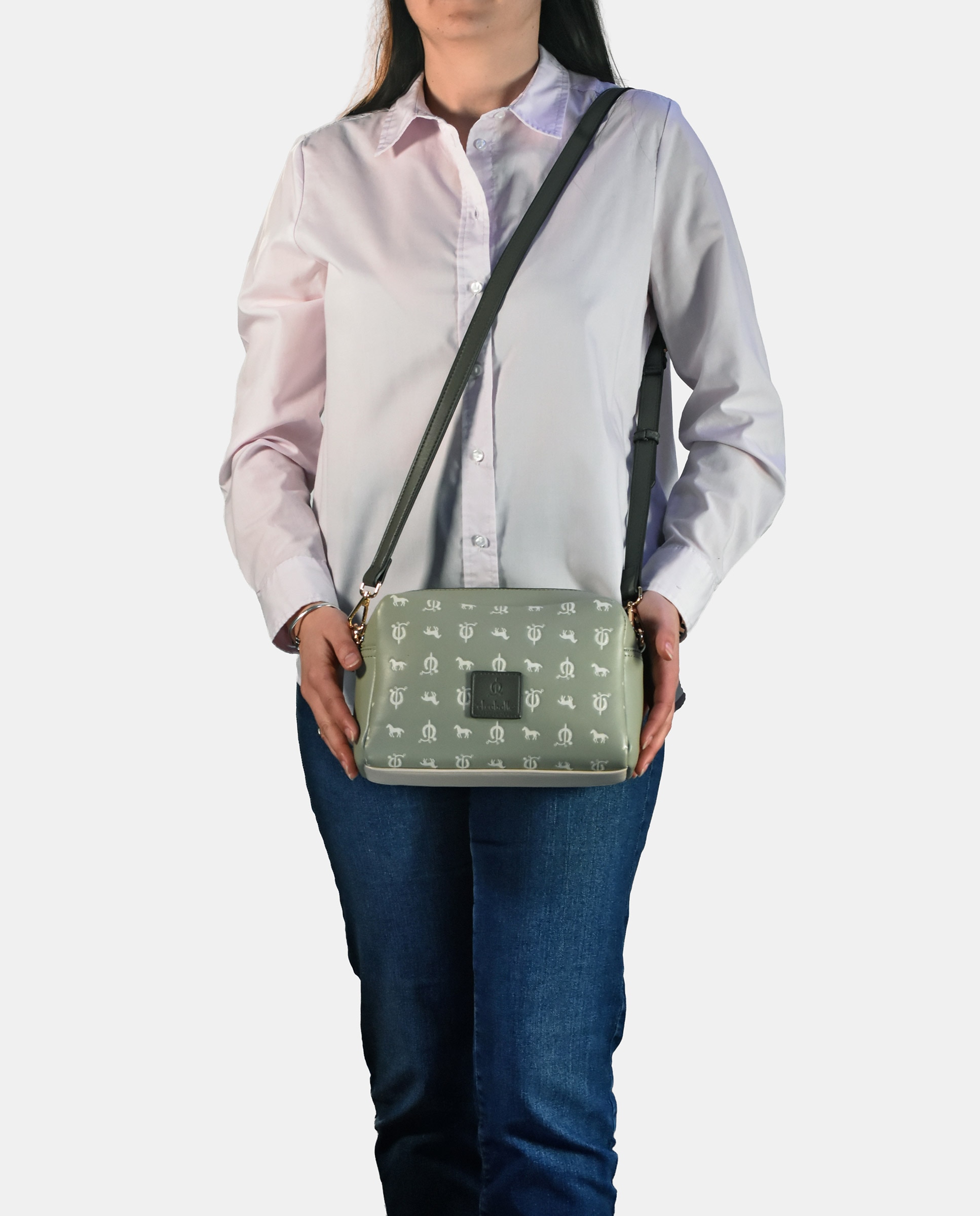 Mala Crossbody em PU com Efeito de Logótipo Verde Água-5