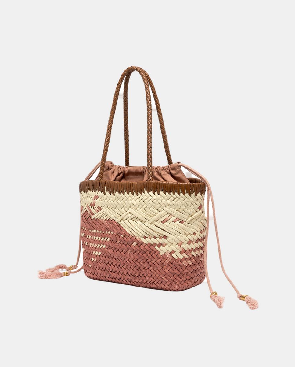 Mala de Ombro Modelo Paloma em Palha Natural com Capa Interior Amovível Rosa-2