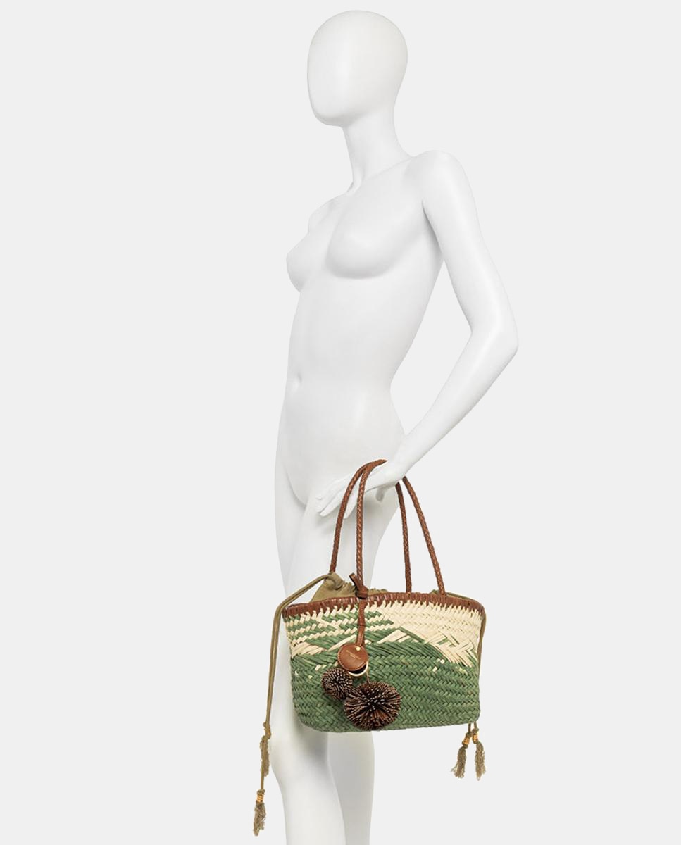 Mala de Ombro Modelo Paloma em Palha Natural com Capa Interior Amovível Rosa-7