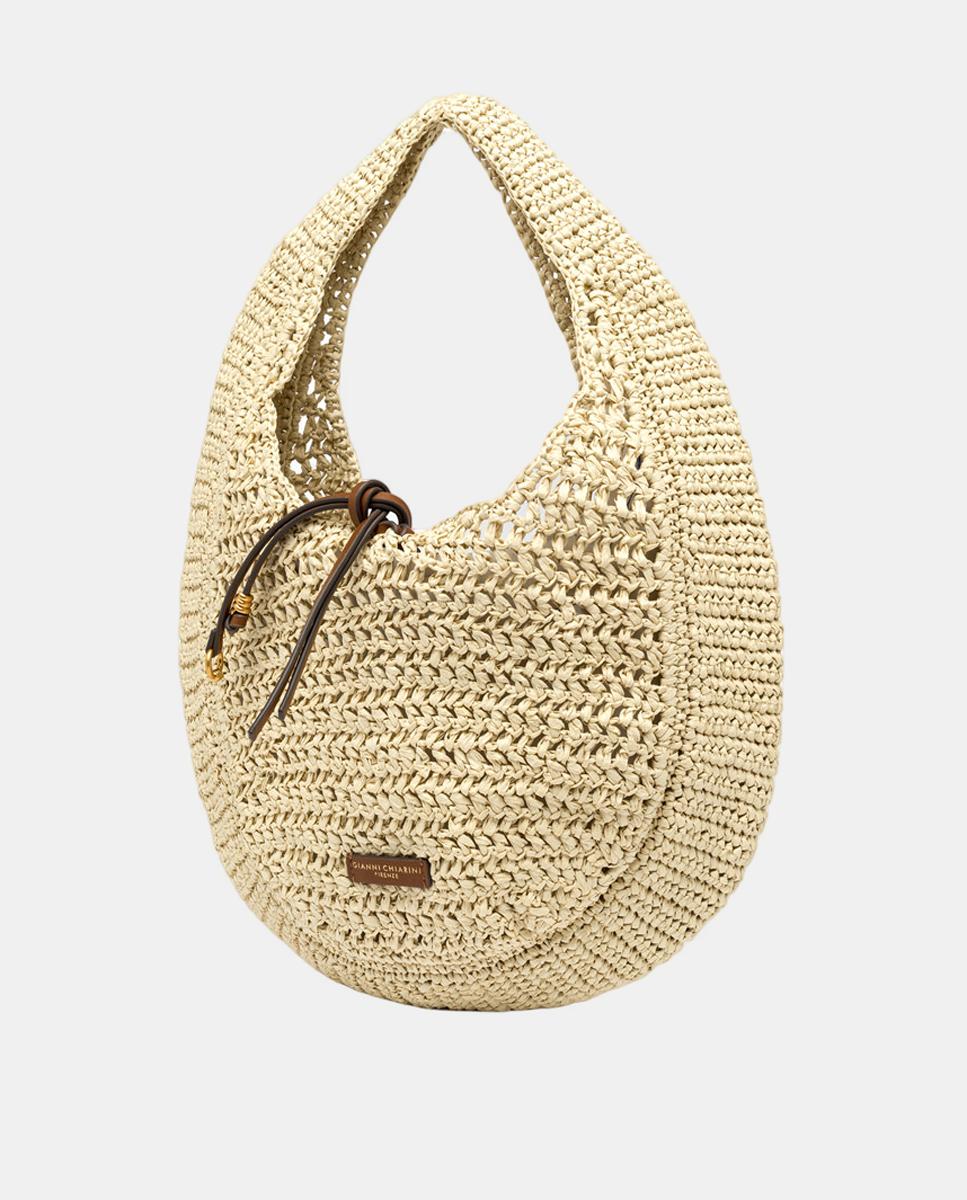 Mala de Ombro Modelo Nefeli em Crochet de Palha Tecida Cru-2
