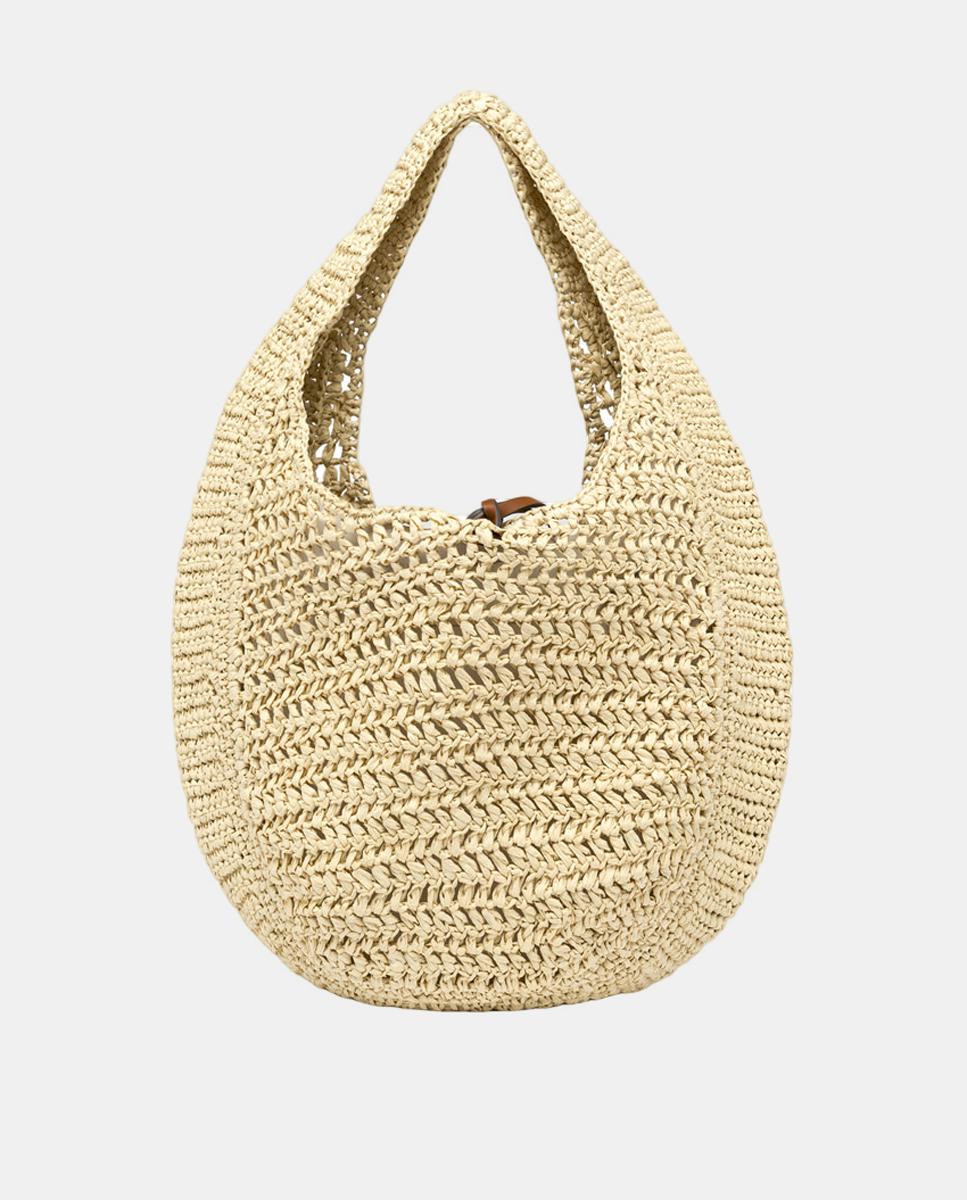 Mala de Ombro Modelo Nefeli em Crochet de Palha Tecida Cru-5