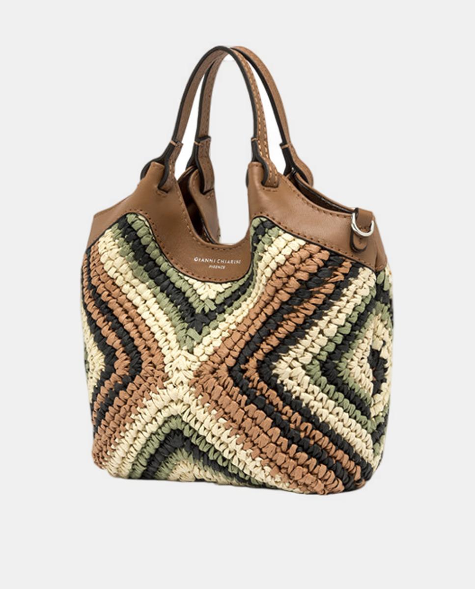 Mala de Mão Modelo Dua em Palha e Pele com Correia Amovível Multicolor-2