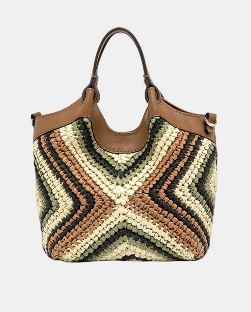 Mala de Mão Modelo Dua em Palha e Pele com Correia Amovível Multicolor-4