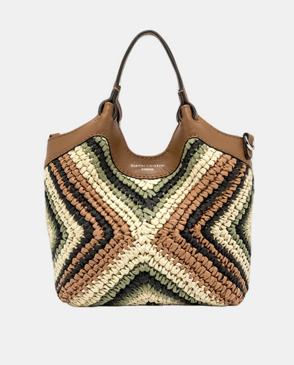 Mala de Mão Modelo Dua em Palha e Pele com Correia Amovível Multicolor-5