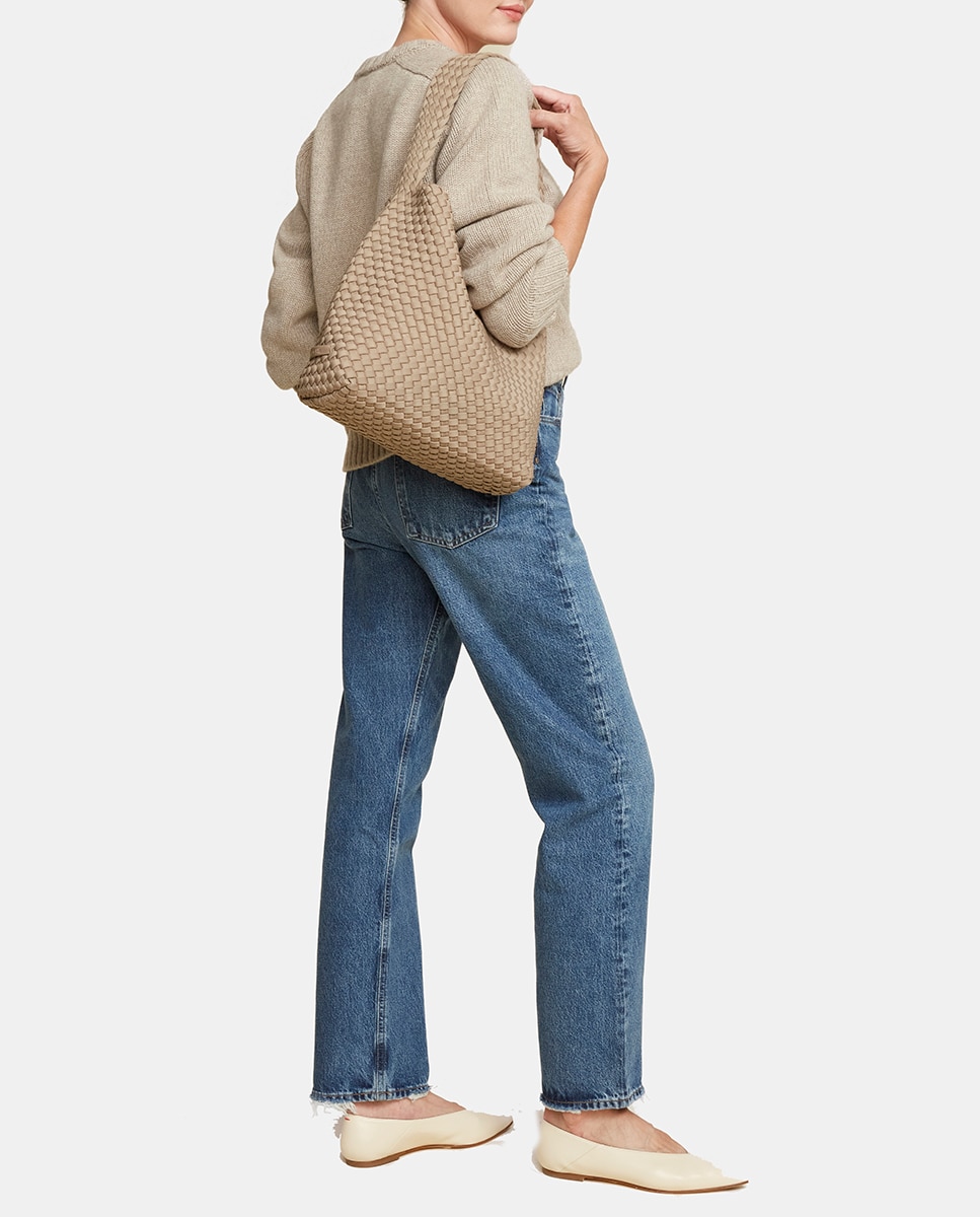 Mala Hobo Entrançada Modelo Nomad Bege-4