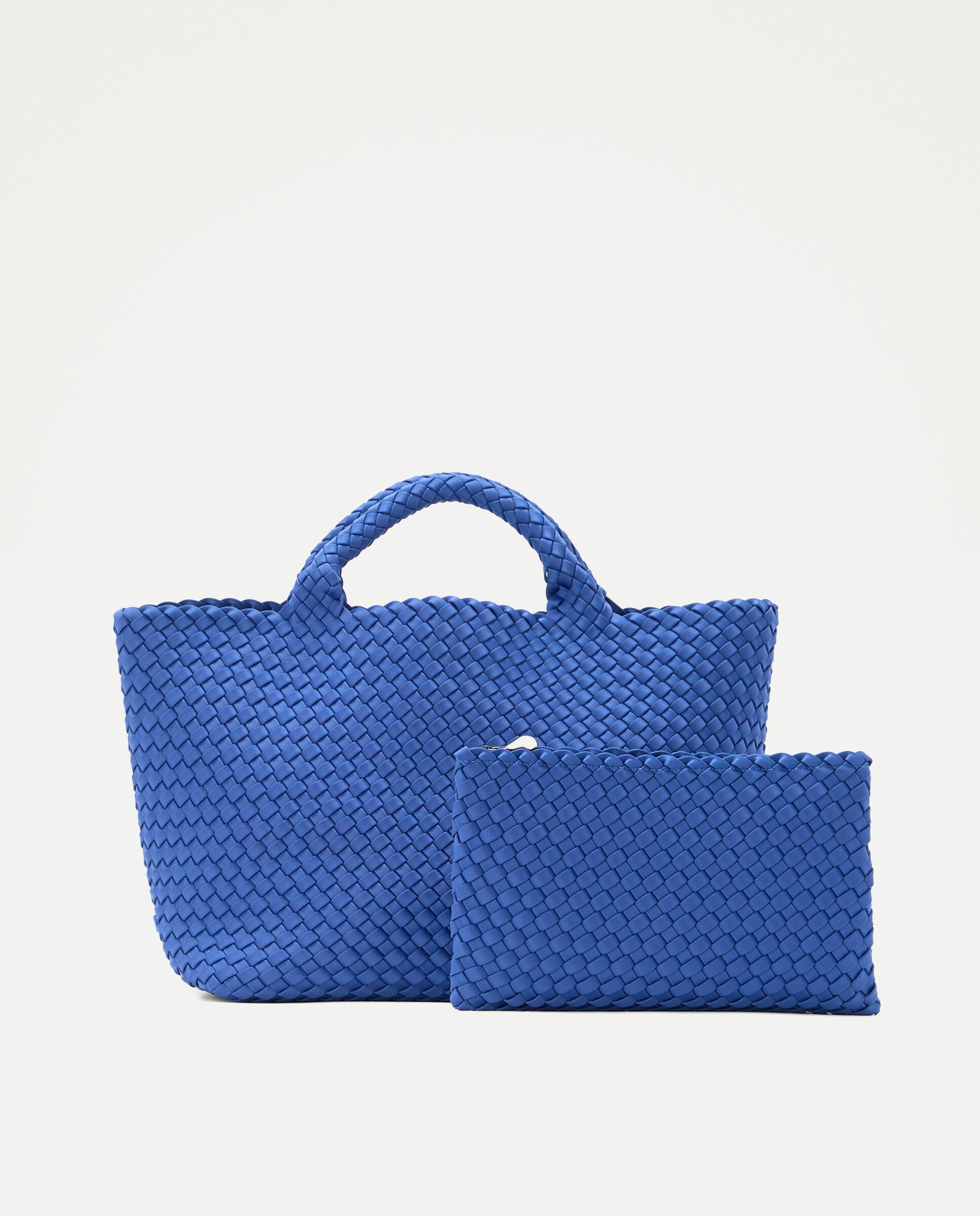 Mala Tipo Tote Média Entrançada Modelo St Barths Azul-3