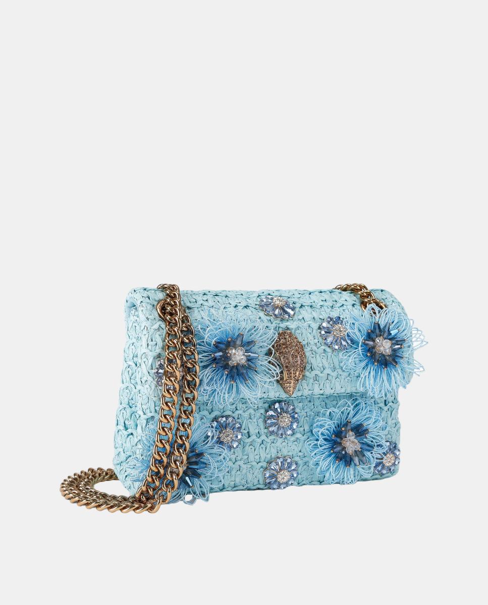 Mala Kensington Mini de Ráfia com Flores Azul-2
