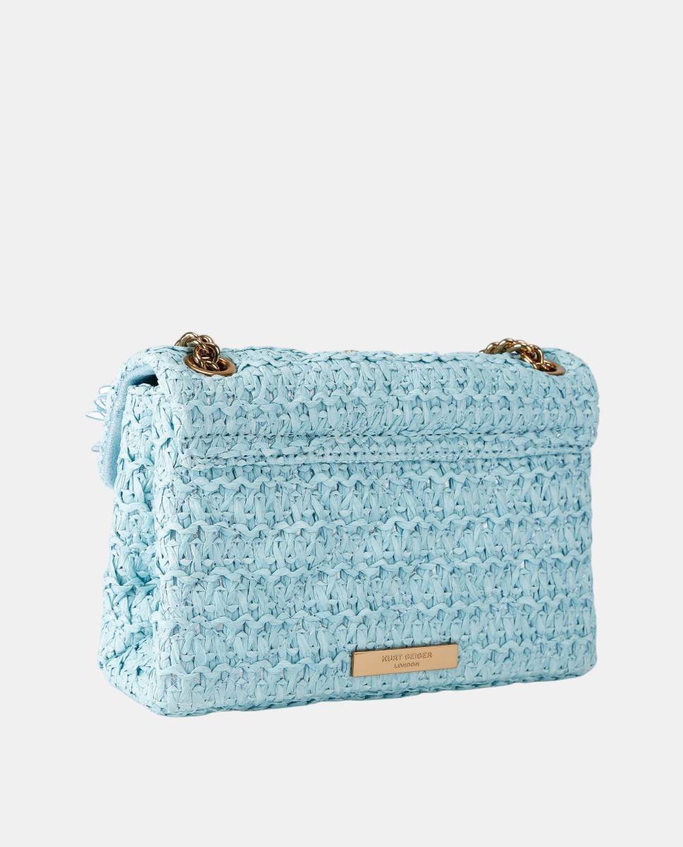 Mala Kensington Mini de Ráfia com Flores Azul-3