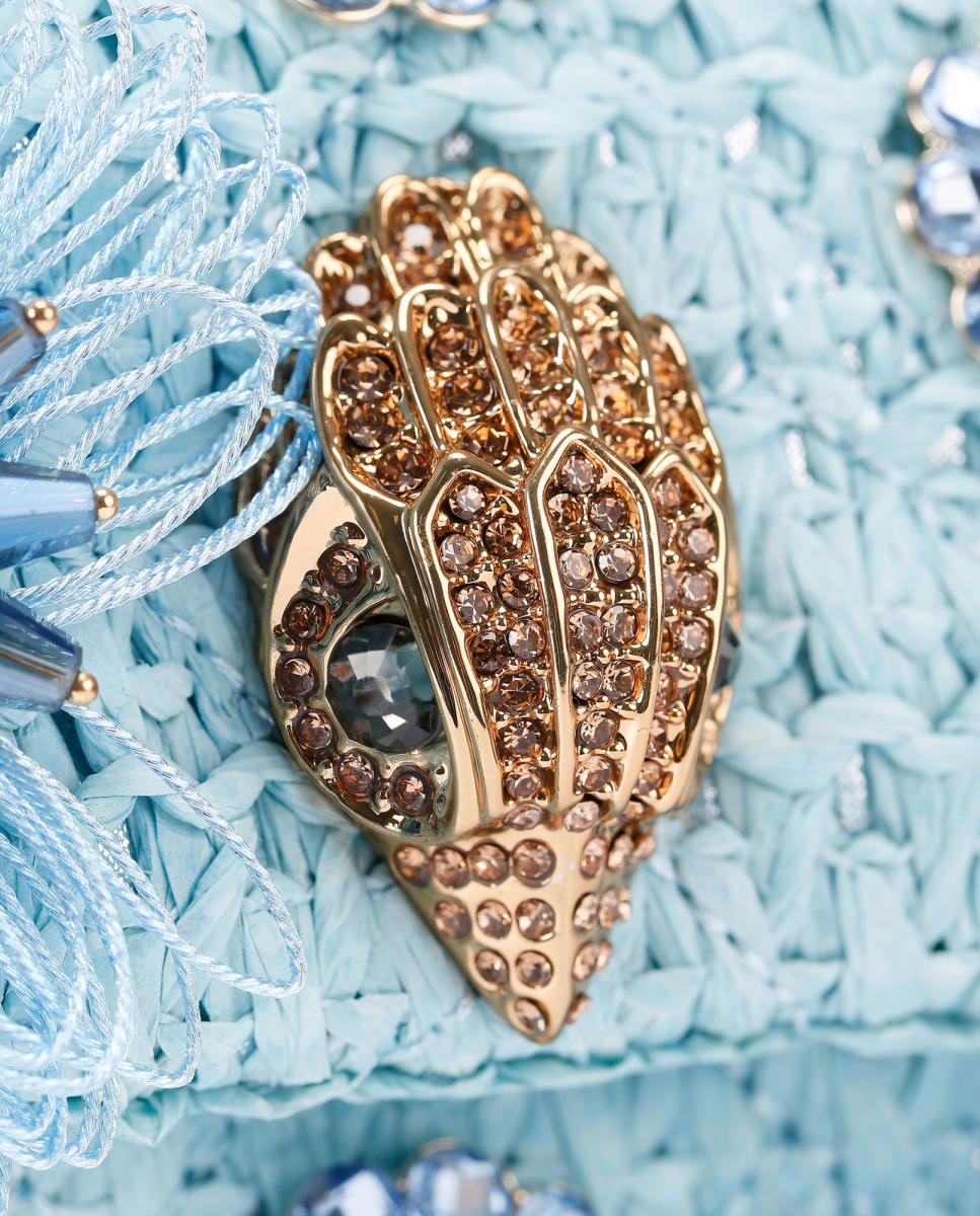 Mala Kensington Mini de Ráfia com Flores Azul-4