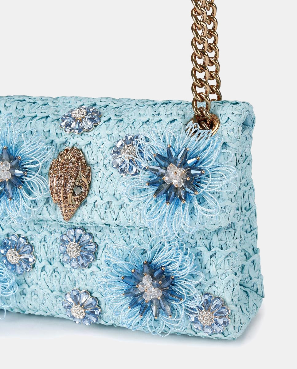 Mala Kensington Mini de Ráfia com Flores Azul-5
