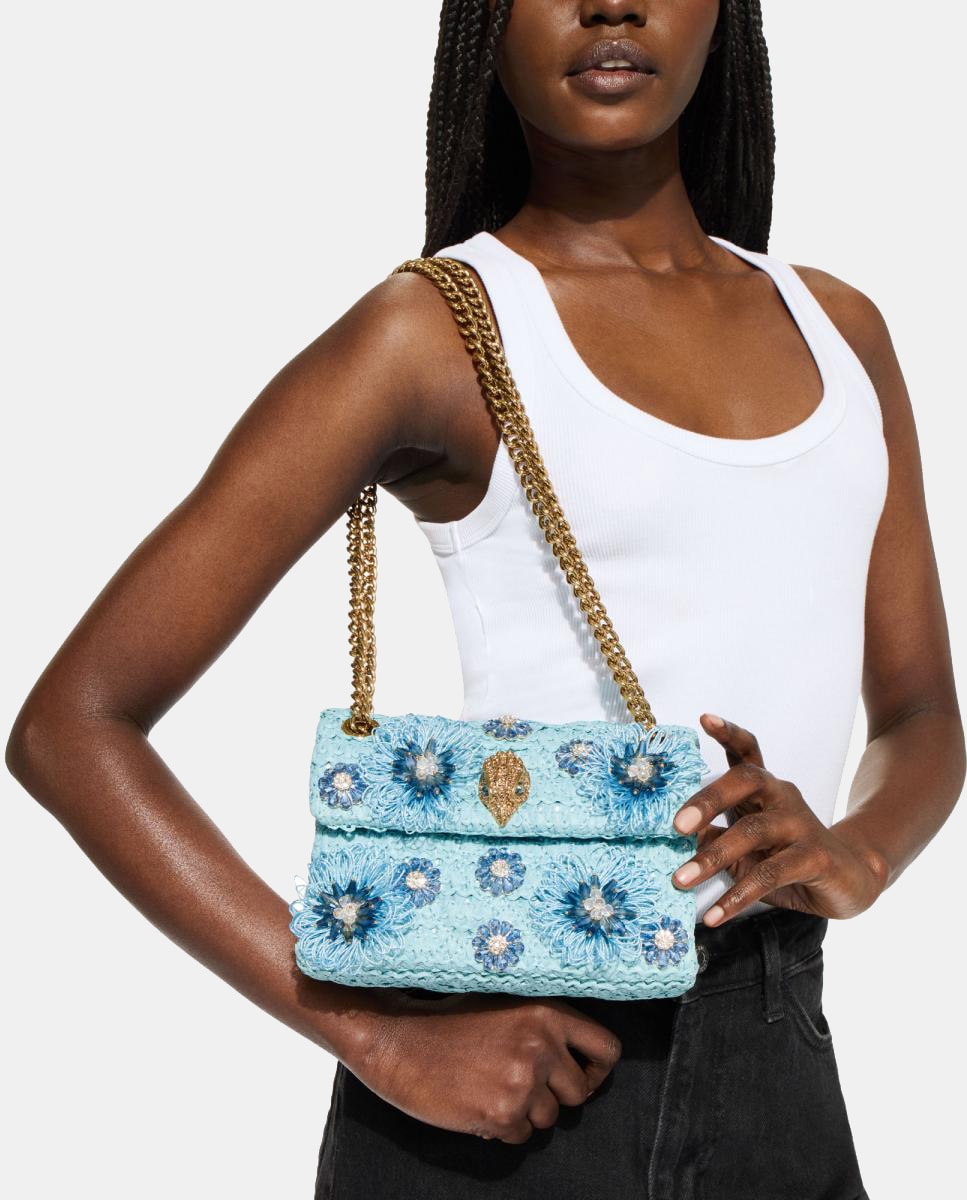 Mala Kensington Mini de Ráfia com Flores Azul-6