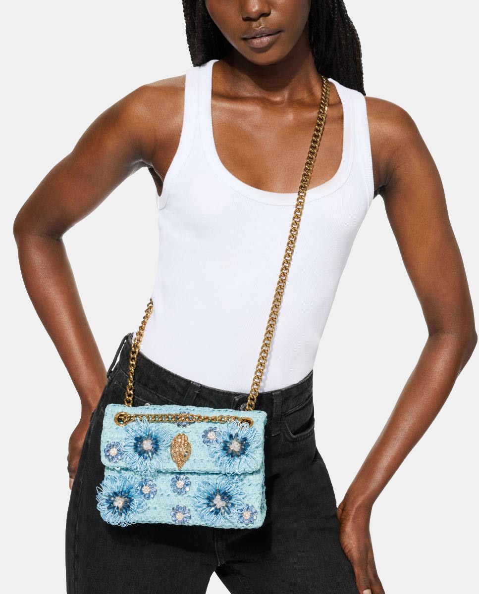 Mala Kensington Mini de Ráfia com Flores Azul-7