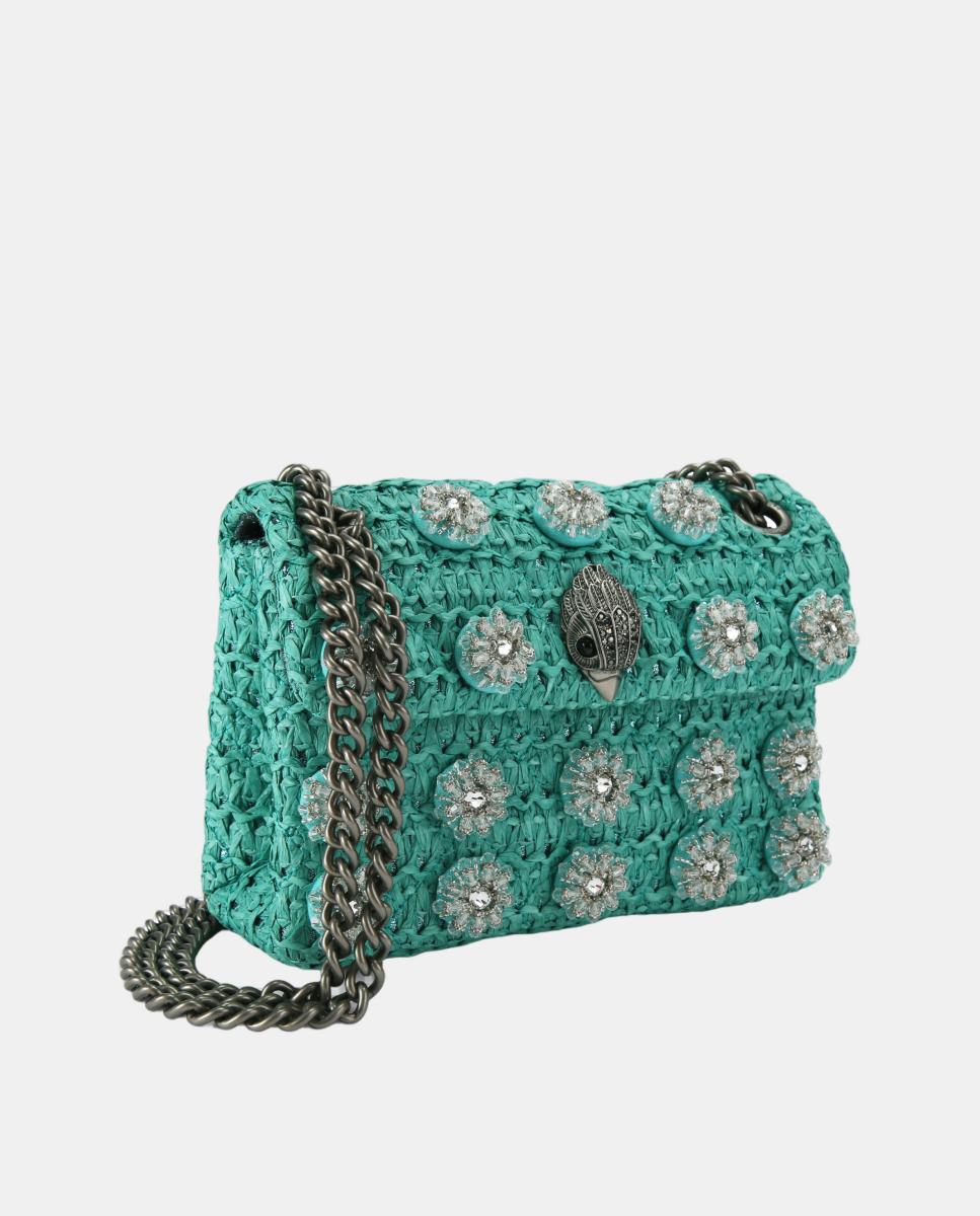 Mala Kensington Mini de Ráfia com Flores Azul-2