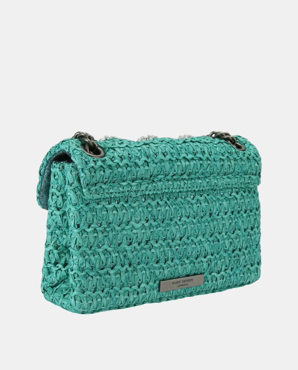 Mala Kensington Mini de Ráfia com Flores Azul-3