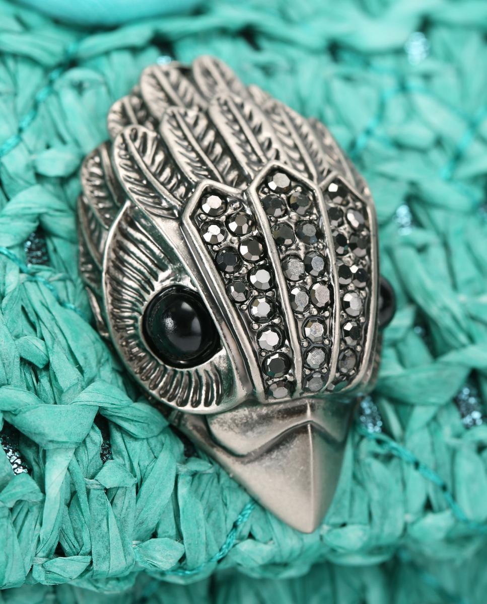 Mala Kensington Mini de Ráfia com Flores Azul-4