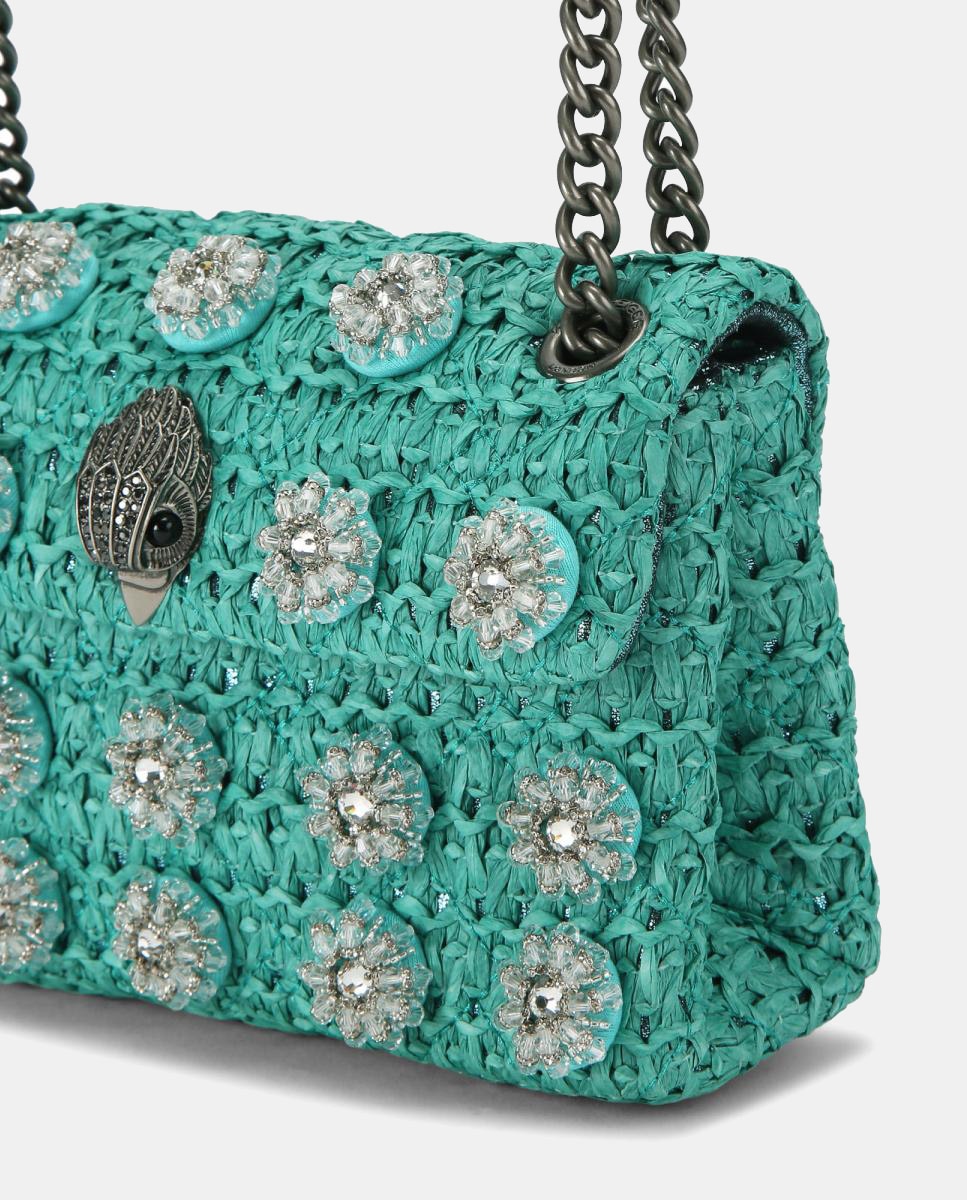 Mala Kensington Mini de Ráfia com Flores Azul-5