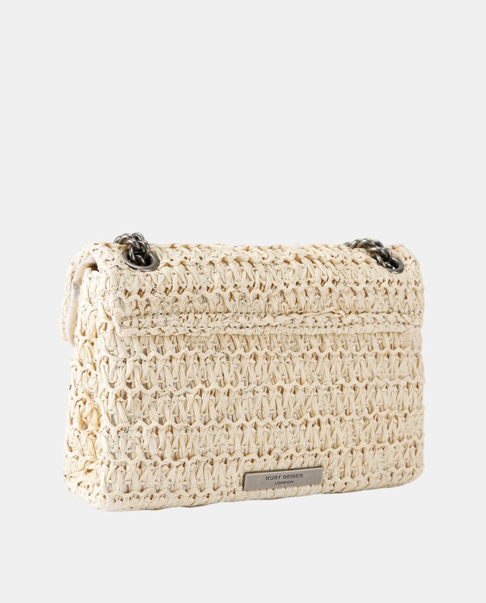 Mala Kensington Mini de Ráfia com Flores Bege-3